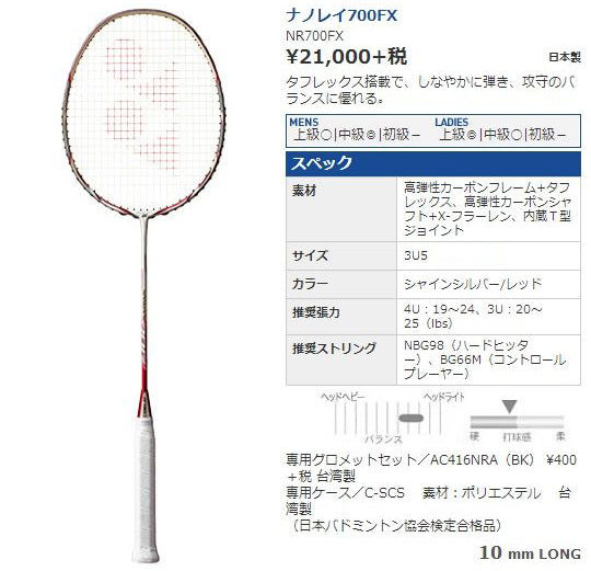 【中古】ナノレイ700FX ヨネックス(YONEX)　画像ゆうパック発送限定 　　